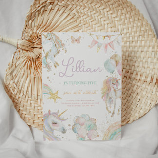 Rainbow Unicorn Pastel Verjaardag uitnodiging