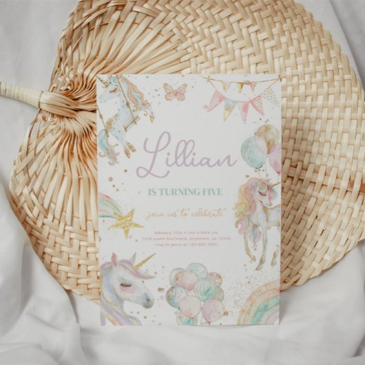 Rainbow Unicorn Pastel Verjaardag uitnodiging