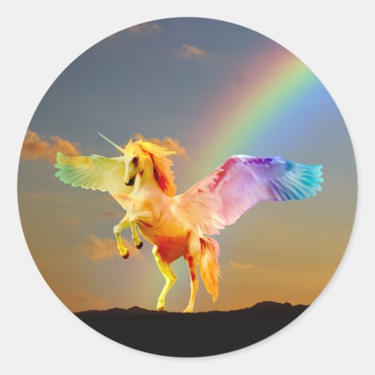 Rainbow unicorn pegasus ronde sticker (Voorkant)