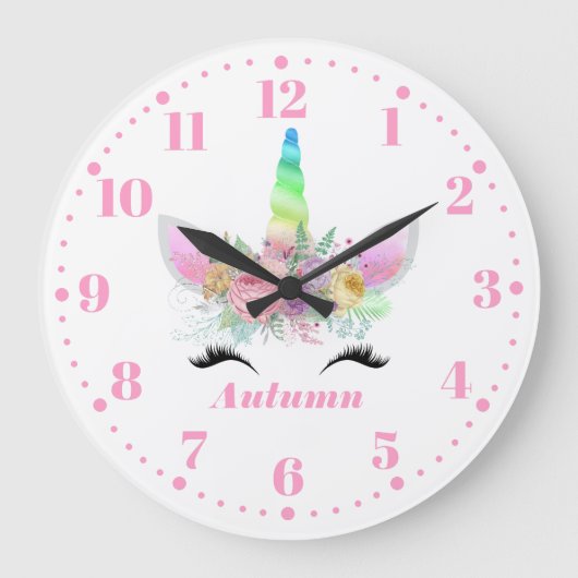Rainbow Unicorn Personalized Custom Kind Watch Grote Klok (Voorkant)