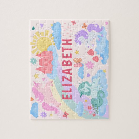 Rainbow Unicorn Personalized Kids Name Legpuzzel (Verticaal)