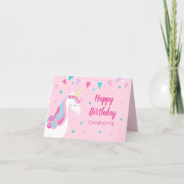 Rainbow Unicorn Personalized Pink Birthday Kaart
