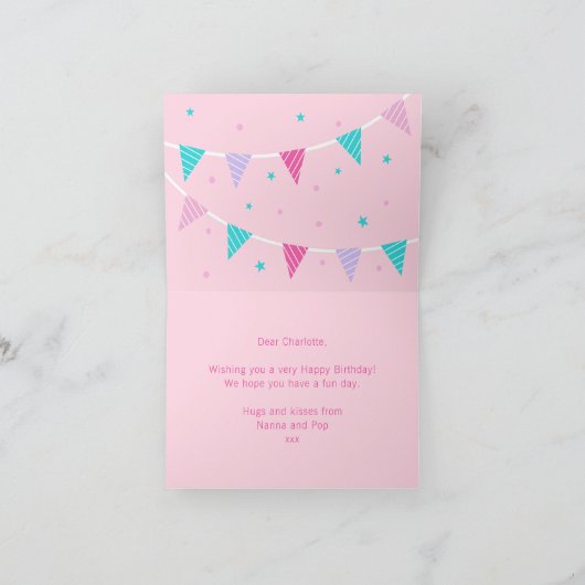 Rainbow Unicorn Personalized Pink Birthday Kaart (Binnen)