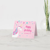 Rainbow Unicorn Personalized Pink Birthday Kaart (Voorkant)