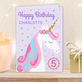 Rainbow Unicorn Personated Age Paars Birthday Kaart