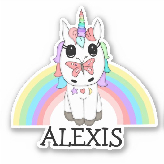 Rainbow Unicorn Persoonlijke naam Sticker (Voorkant)