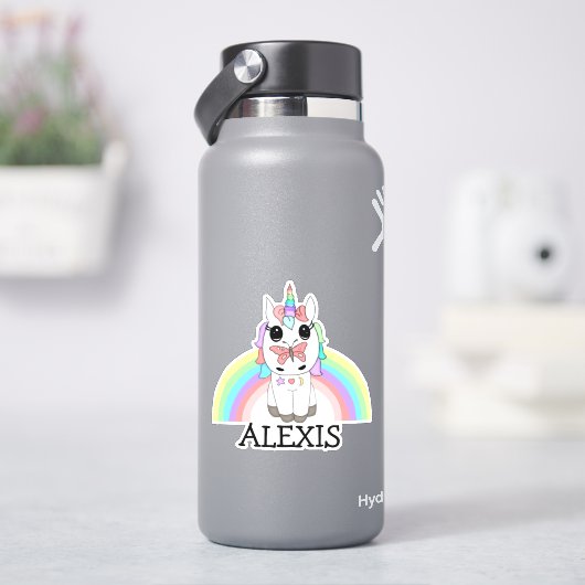 Rainbow Unicorn Persoonlijke naam Sticker (HydroFlask)