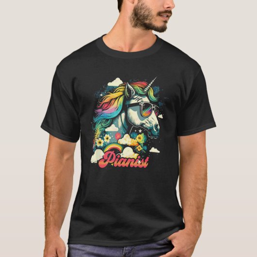 Rainbow Unicorn Pianist Piano T-shirt (Voorkant)