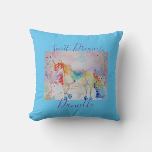 Rainbow Unicorn Pink Girls Sweet Dreams Cushion Kussen (Voorkant)