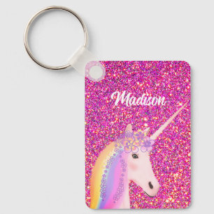 Rainbow Unicorn Pink Glitter Fantasy Personalized Sleutelhanger