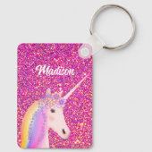 Rainbow Unicorn Pink Glitter Fantasy Personalized Sleutelhanger (Achterkant)