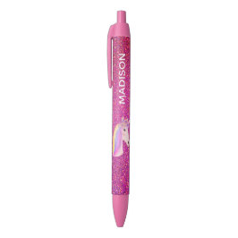 Rainbow Unicorn Pink Glitter Girls Persoonlijk Zwarte Inkt Pen