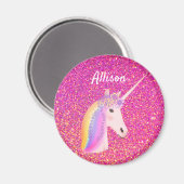 Rainbow Uniçorn Pink Glitter Sparkle Personalized Magneet (Voorkant / Achterkant)