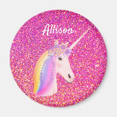 Rainbow Uniçorn Pink Glitter Sparkle Personalized Magneet (Voorkant)