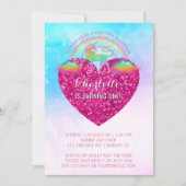 Rainbow Unicorn Pink Heart 1st Birthday Party Kaart (Voorkant)