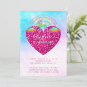 Rainbow Unicorn Pink Heart 1st Birthday Party Kaart (Staand voorkant)