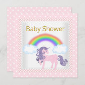RAINBOW UNICORN PINK WHITE BABY SHOWER INVITATION KAART (Voorkant / Achterkant)