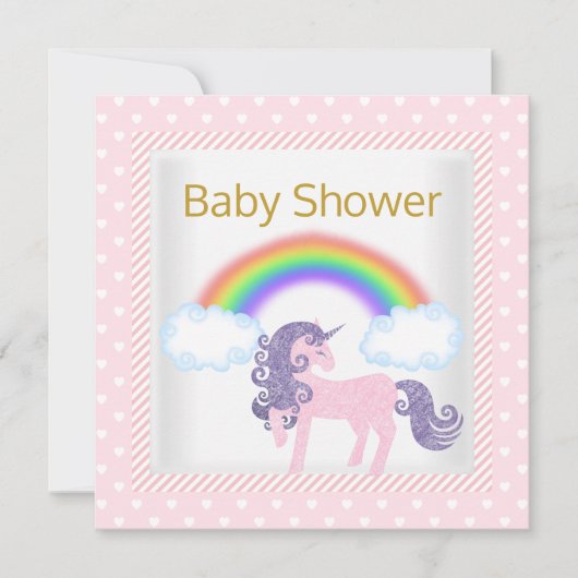 RAINBOW UNICORN PINK WHITE BABY SHOWER INVITATION KAART (Voorkant)
