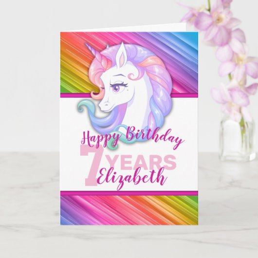 Rainbow Unicorn Pony Girl Birthday Kaart (Orchidee)