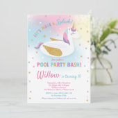 Rainbow Unicorn Pool Party Birthday Invitation Kaart (Staand voorkant)