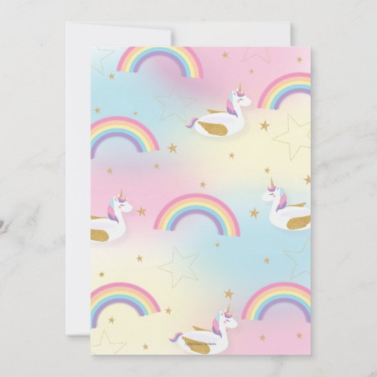 Rainbow Unicorn Pool Party Birthday Invitation Kaart (Achterkant)