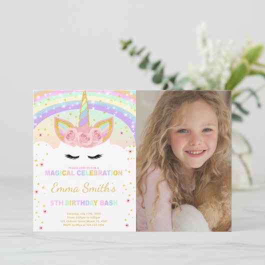 Rainbow Unicorn post Kaarten met foto (Staand voorkant)