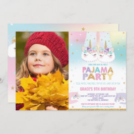 Rainbow Unicorn pyjama verjaardagsfeestje foto Kaart