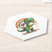 Rainbow Unicorn Riding T rex - Dinosaur Boys Girls Kartonnen Onderzetters (Schuin)
