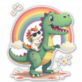 Rainbow Unicorn Riding T rex - Dinosaur Boys Girls Sticker (Voorkant)