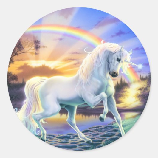 Rainbow Unicorn Ronde Sticker (Voorkant)