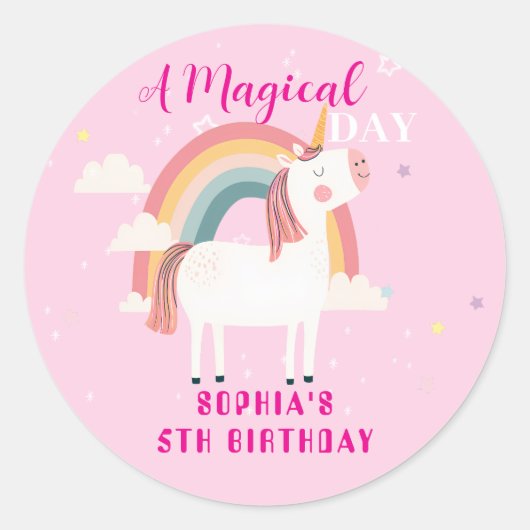 Rainbow Unicorn Ronde Sticker (Voorkant)