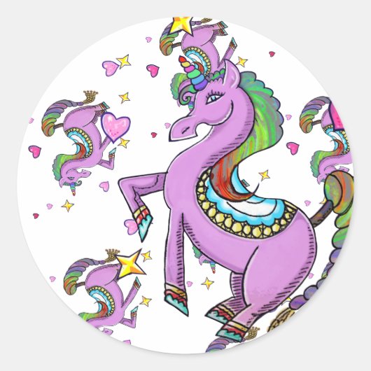 Rainbow Unicorn Ronde Sticker (Voorkant)