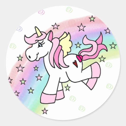 Rainbow Unicorn Ronde Sticker (Voorkant)