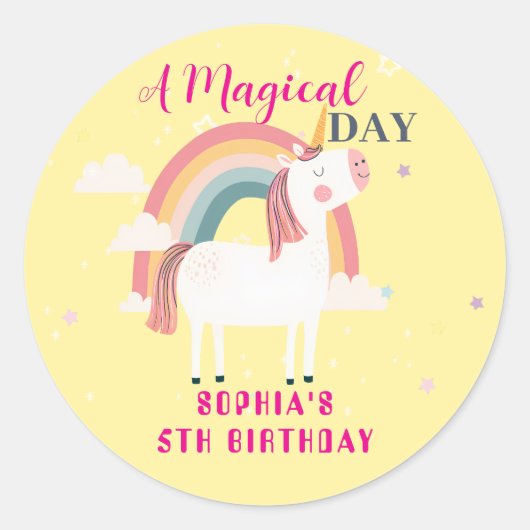 Rainbow Unicorn Ronde Sticker (Voorkant)