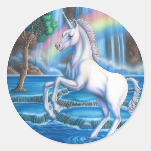 Rainbow Unicorn Ronde Sticker (Voorkant)