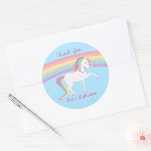 Rainbow Unicorn Ronde Sticker (Envelop)