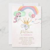 Rainbow unicorn roze en gouden meisjes verjaardags kaart (Voorkant)