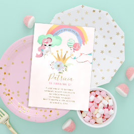 Rainbow unicorn roze en gouden meisjes verjaardags kaart