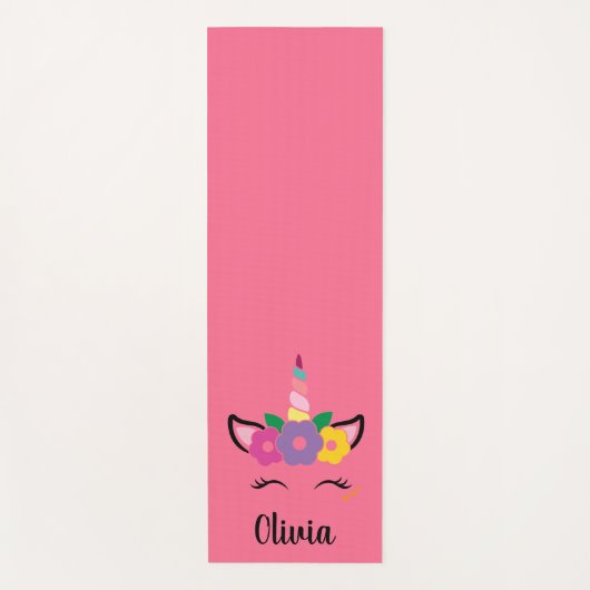 Rainbow Unicorn Roze Gepersonaliseerd Yoga Mat (Voorkant)