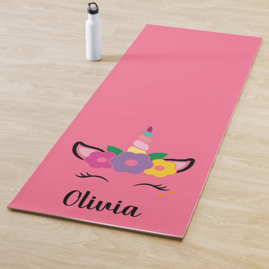Rainbow Unicorn Roze Gepersonaliseerd Yoga Mat (In situ)