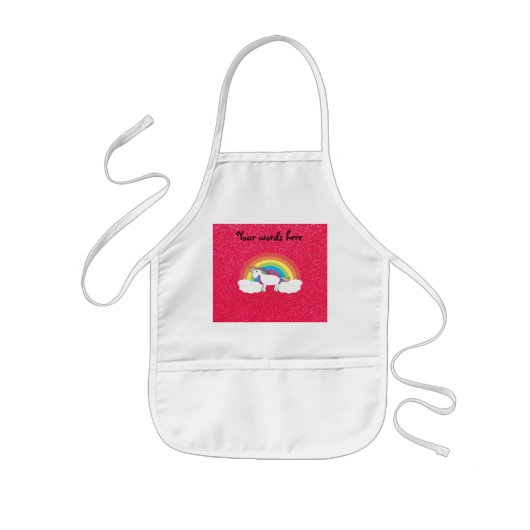 Rainbow unicorn roze glitter kinder schort (Voorkant)