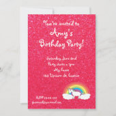 Rainbow unicorn roze glitter-uitnodiging kaart (Voorkant)