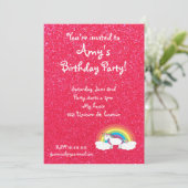 Rainbow unicorn roze glitter-uitnodiging kaart (Staand voorkant)
