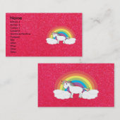 Rainbow unicorn roze glitter visitekaartje (Voorkant / Achterkant)
