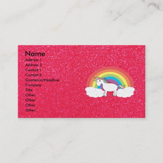 Rainbow unicorn roze glitter visitekaartje (Voorkant)