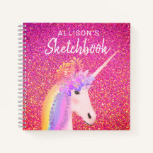 Rainbow Unicorn roze glitter-zakboek met naam