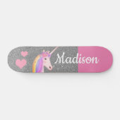Rainbow Unicorn roze Silver Glitter, gepersonalise Persoonlijk Skateboard (Horizontaal)