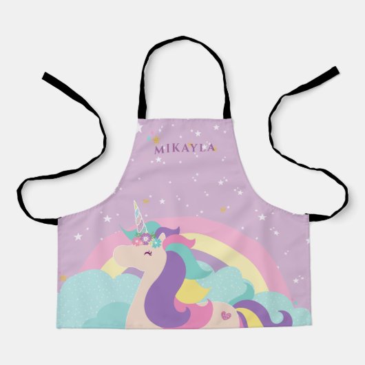 Rainbow Unicorn Schattige gepersonaliseerd Kinder  Schort (Voorkant)