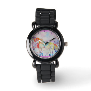 Rainbow Unicorn Silver Glitter Girls Name Watch Horloge