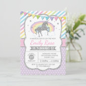 Rainbow Unicorn Silver Pink Birthday Party nodigt  Kaart (Staand voorkant)